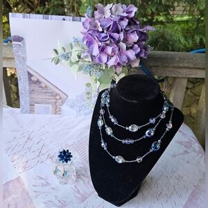 MERMAID KISSES DANGLE EARRINGS  BABY BLUE, SILVER GLASS BEADS NECKLACE NWOT